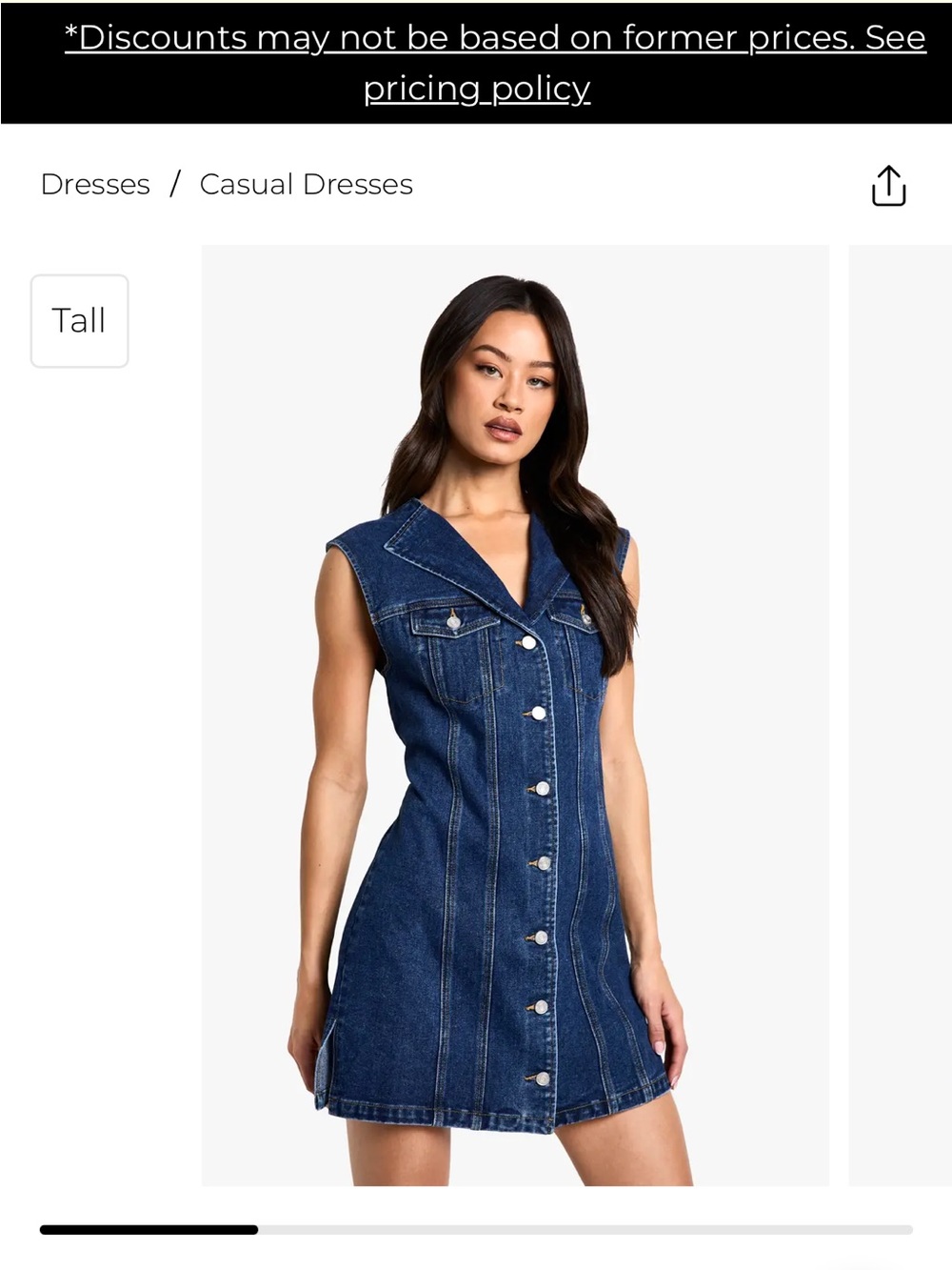 Boohoo Dark Blue Sleeveless Denim Button-Front Mini Dress